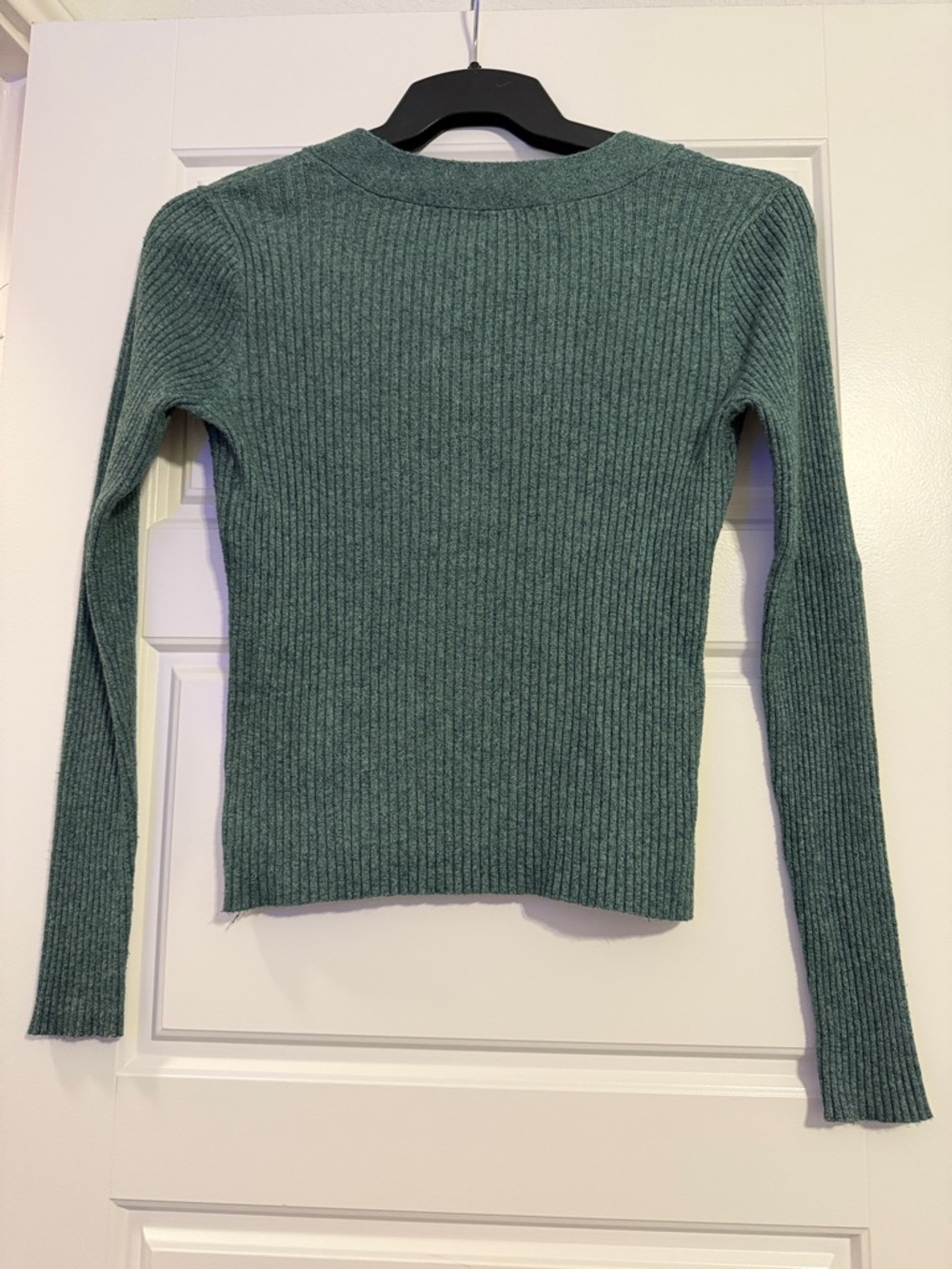 LOFT Green Ribbed V-Neck Button Pullover - Picture 2 of 2